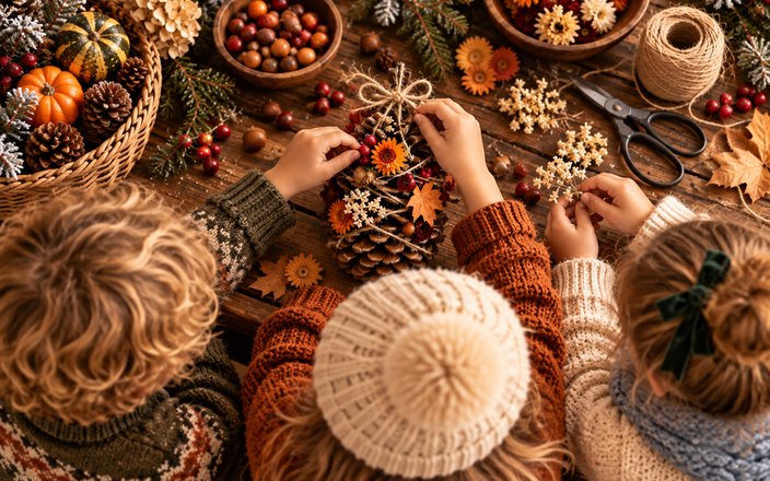 Atelier enfant de décoration d'une pive en suspension
