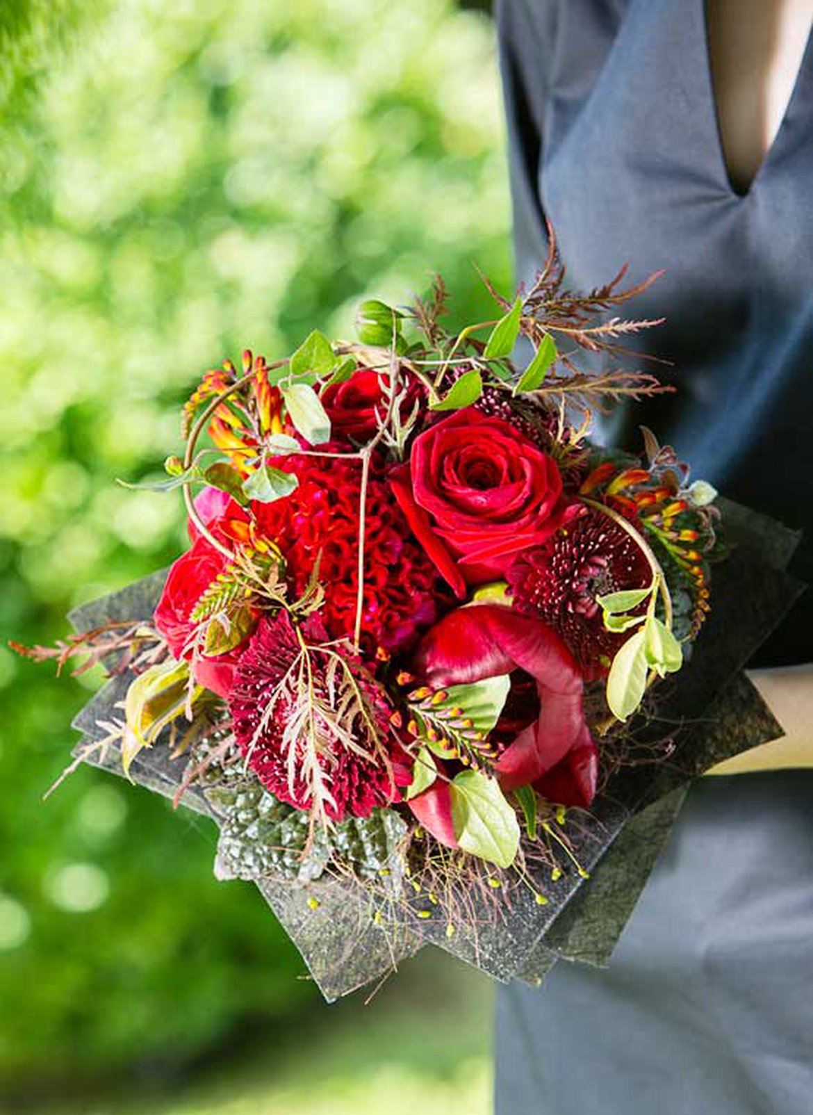 Bouquet de mariée rouge et noir