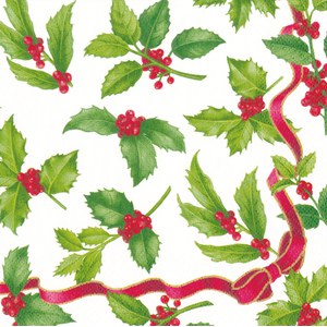 Caspari Holly Toss Papierservietten, Elfenbein, 15 Stück – Dreilagig, In Deutschland Bedruckt, FSC-zertifiziert