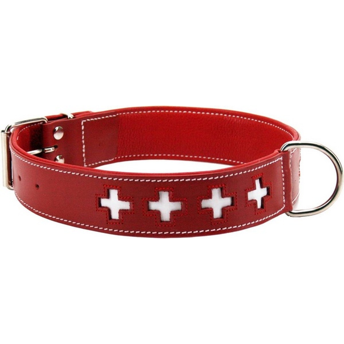   Collier en cuir avec croix suisse T70 Rouge vif T70