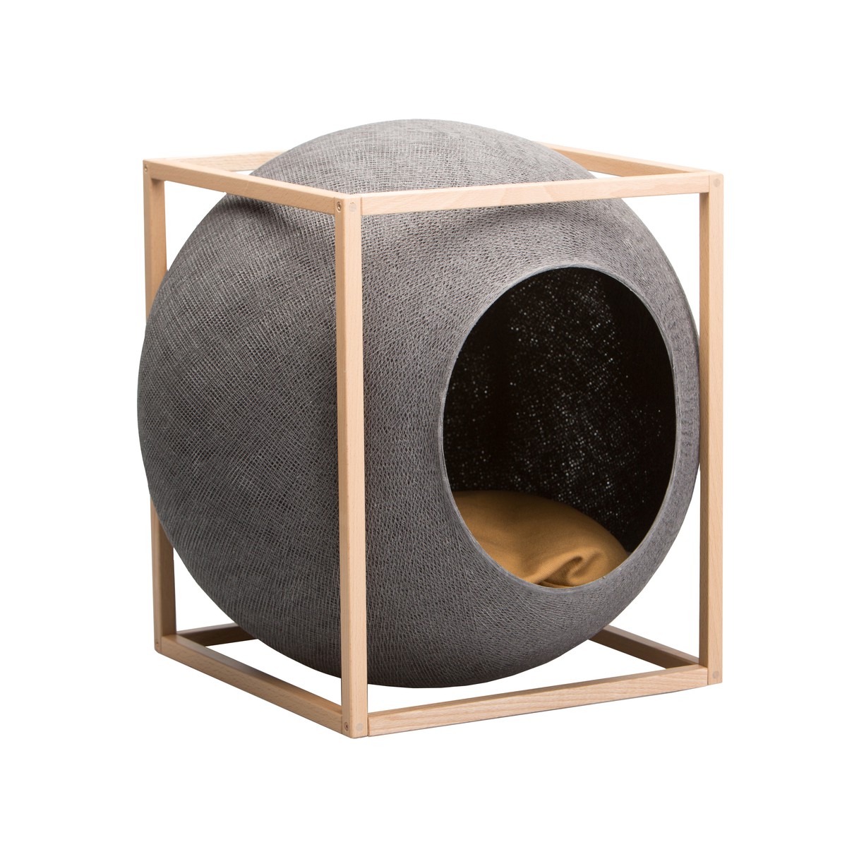   The CUBE wood edition, couchage pour chat Gris 28x28x35cm, cocon:40cm diam