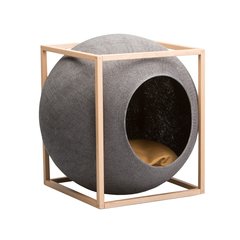   The CUBE wood edition, couchage pour chat Gris 28x28x35cm, cocon:40cm diam