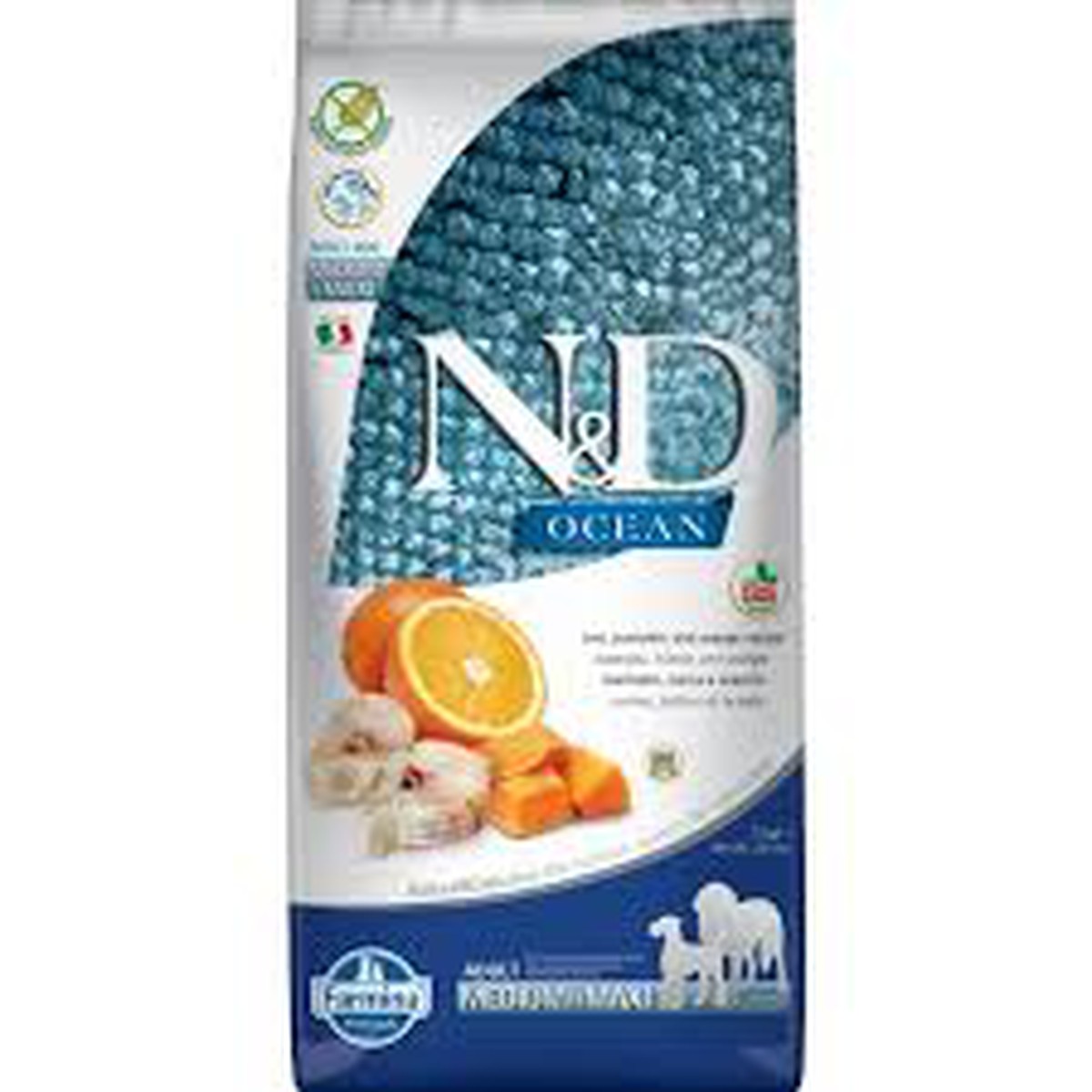 N&D  N&D OCEAN Medium/Maxi Cabillaud, Potiron & Orange 2.5kg  2.5kg