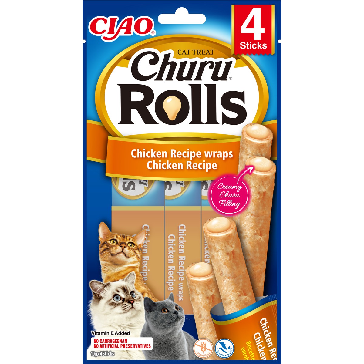   Churu® Rolls Poulet enrobé de Poulet  4 Sticks à 10g  