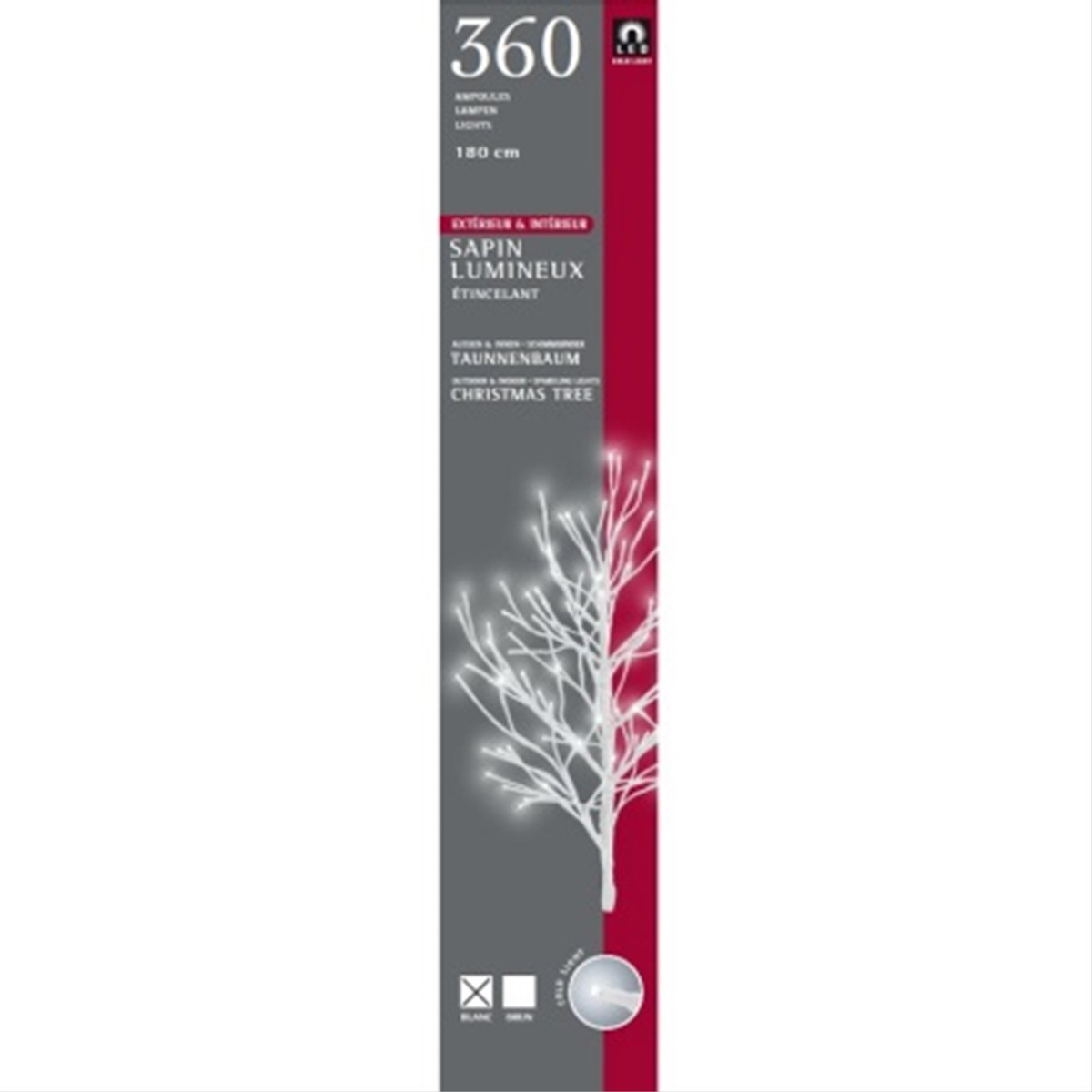   Sapin Lumineux Etincelant LED Blanc 360L Blanc 180cm (+8m de cable d alimentation)