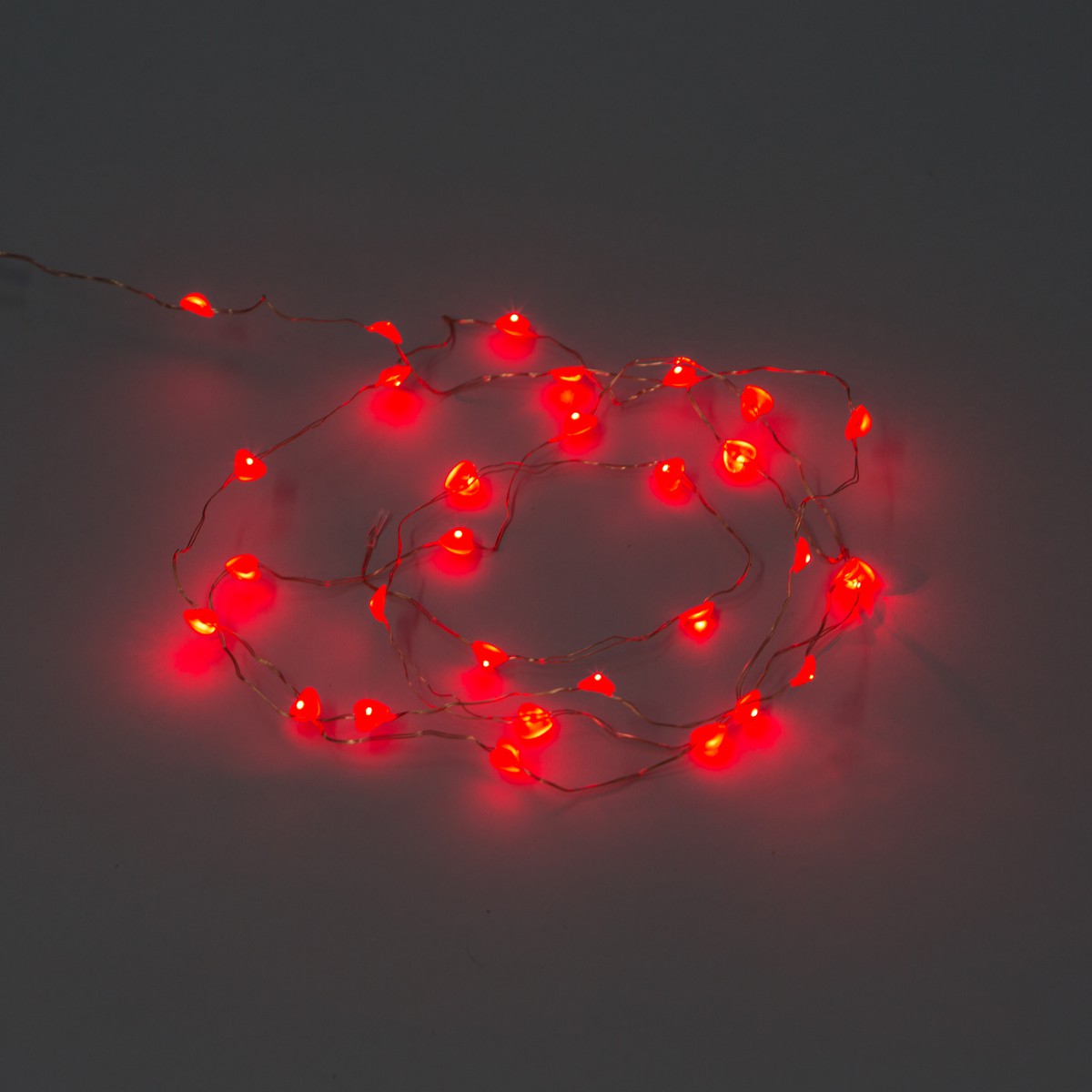   Guirlande Int. LED mini Coeurs à piles 30L Rouge cerise 200cm