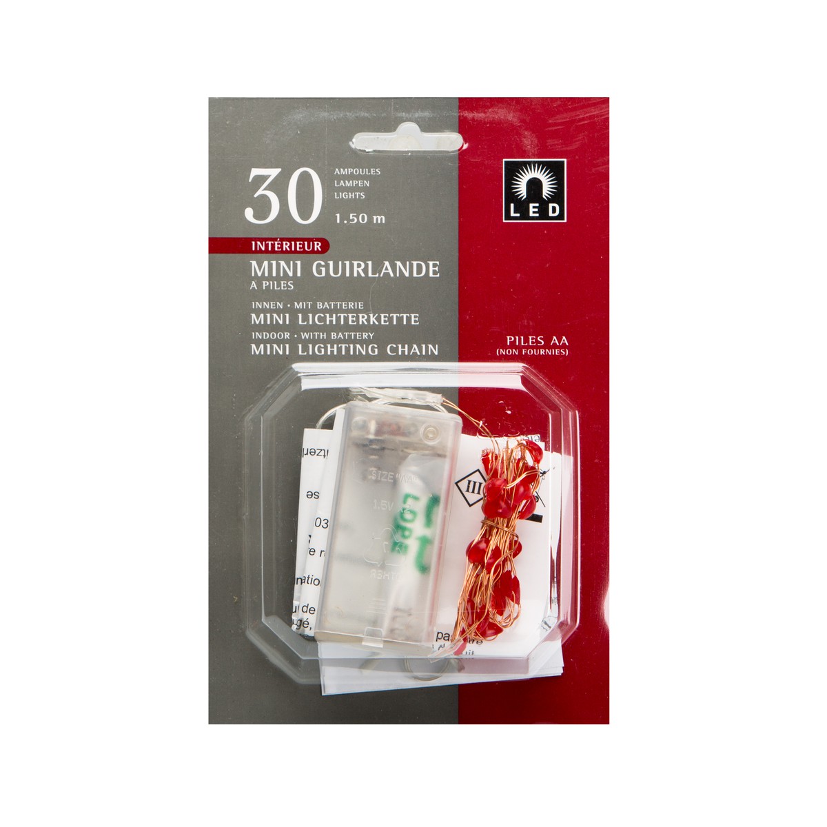   Guirlande Int. LED mini Coeurs à piles 30L Rouge cerise 200cm