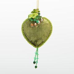   Cœur velours Fleurs et Perles vert Vert prairie 11cm