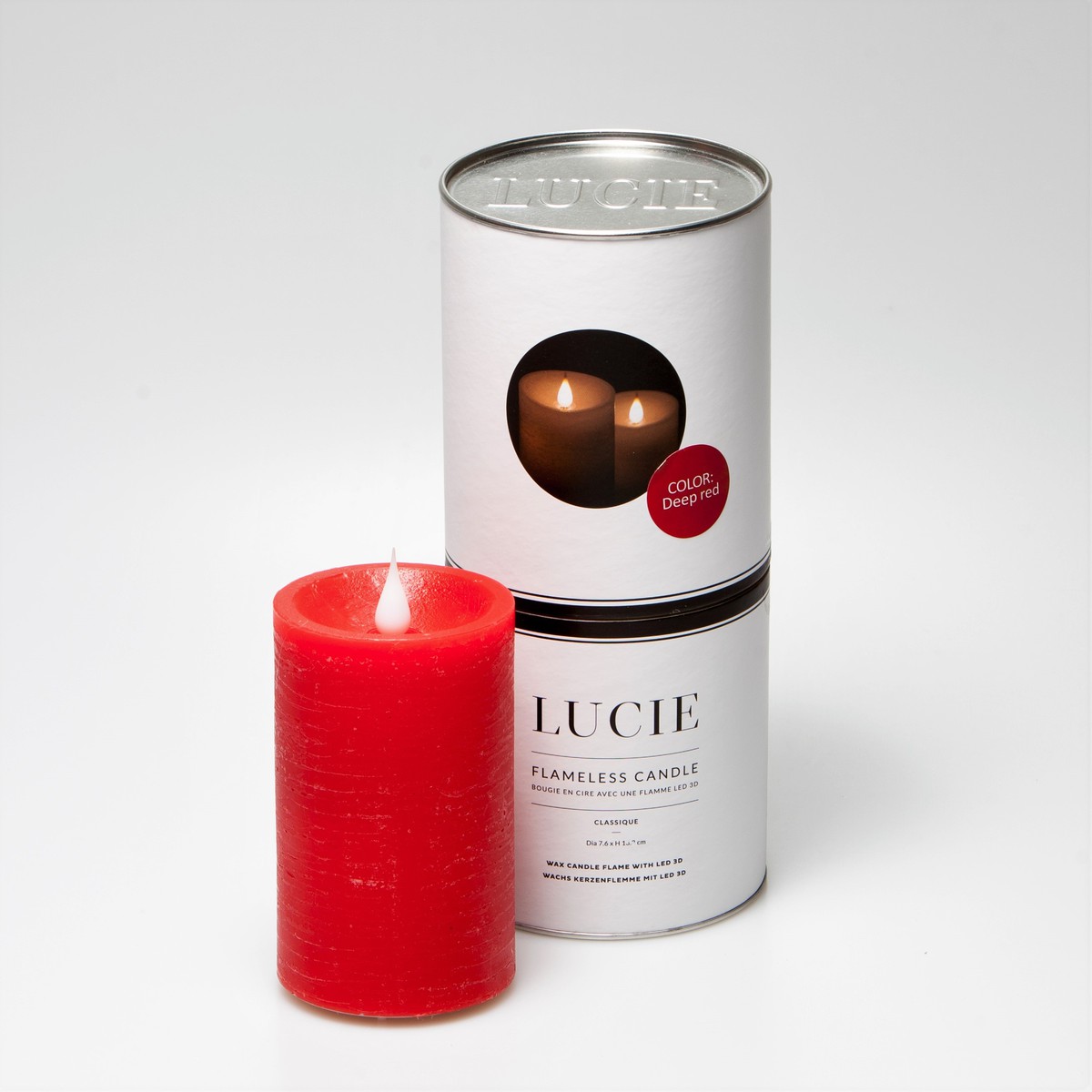 Lucie Lucie Bougie LED 3D Lucie rustique Rouge Rouge bordeaux 7.6x15.2cm