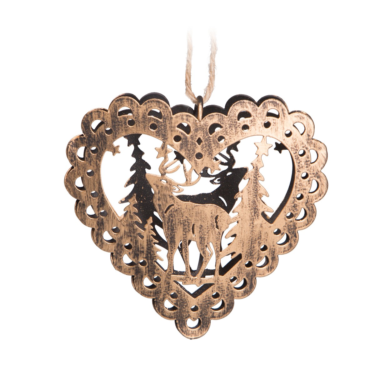   Cœur avec cerf à suspendre Jaune d'or 10.5×10cm
