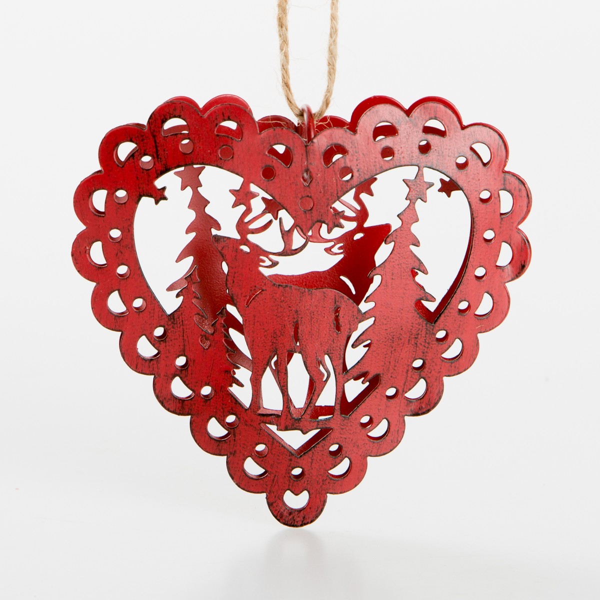   Cœur avec cerf à suspendre Rouge bordeaux 10.5×10cm