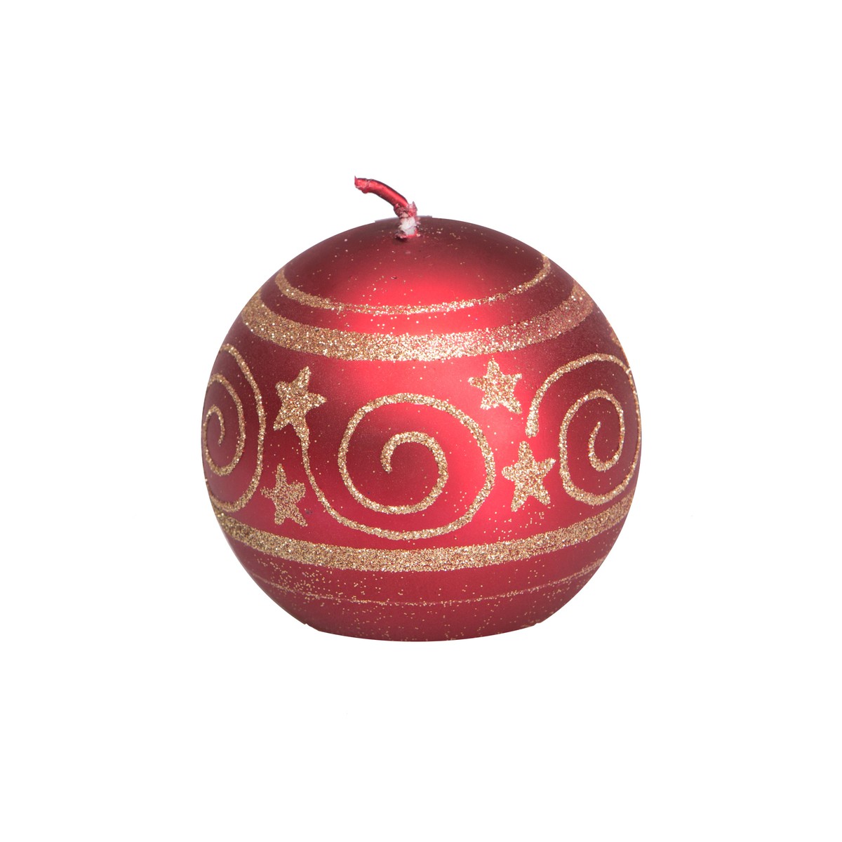   Bougie Boule de Noël Arabesque & étoiles Rouge cerise 7.3x7.3x7.2cm
