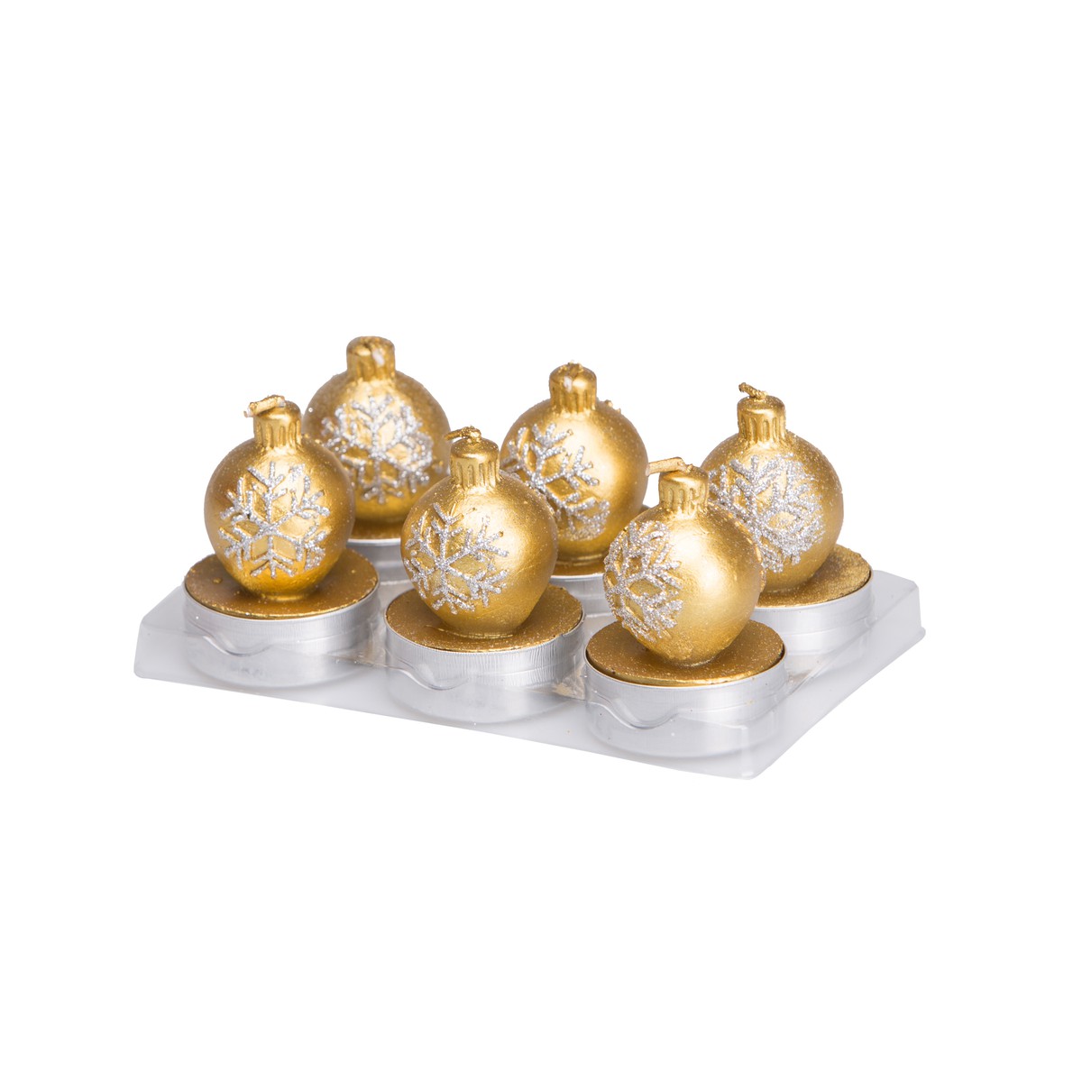   Bougies Boule de Noël Flocon en boite 6pcs Jaune or 14.1x9.3x5.8cm