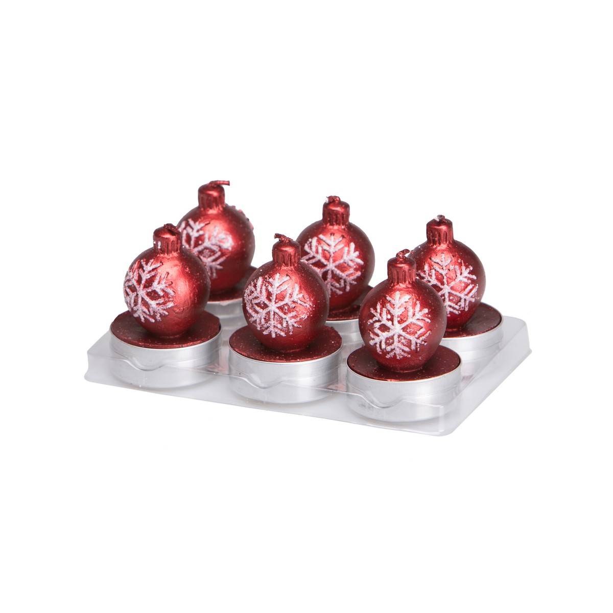   Bougies Boule de Noël Flocon en boite 6pcs Rouge cerise 14.1x9.3x5.8cm