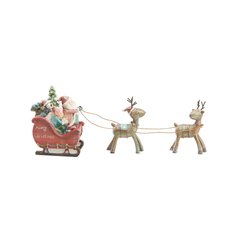   Père Noël dans traineau avec rennes Rouge cerise 10.1x6.5x12.5cm