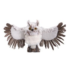   Chouette en vol en plume Blanche & grise  42x21x14cm