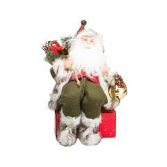   Père Noël assis Carreaux rouge & vert avec grelot  40cm