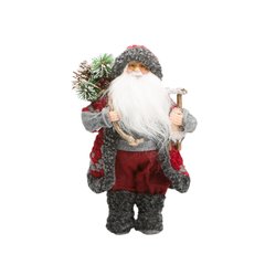   Père Noël Tricot rouge & gris avec luge en bois  30cm