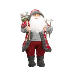   Père Noël Tricot rouge & gris avec luge en bois  60cm