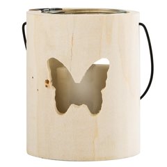   Lanterne en bois Cœur-Papillon avec bougie  18x20cm