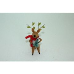   Cerf avec sapin à suspendre  7x8x12cm