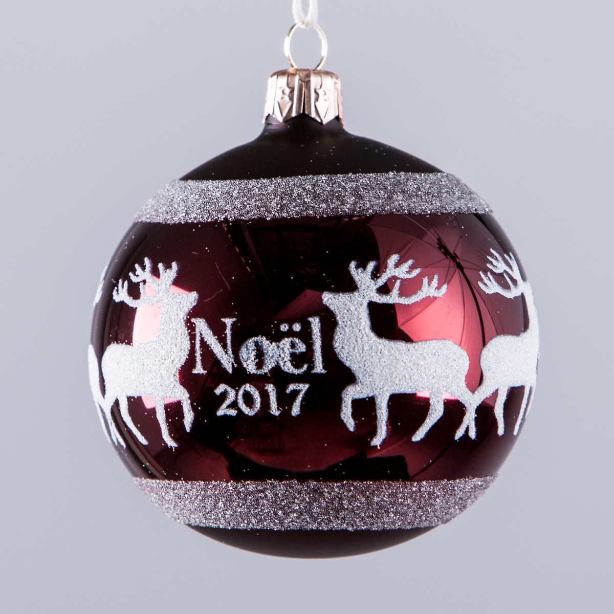   Boule Cerf Noël 2017 80mm Rouge bordeaux 8cm