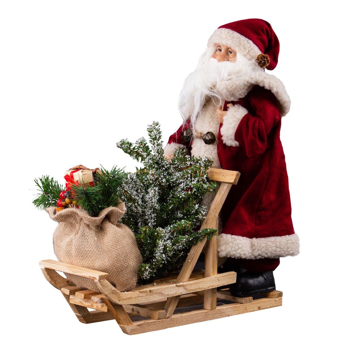   Père Noël Rouge avec luge et sa hotte  45cm