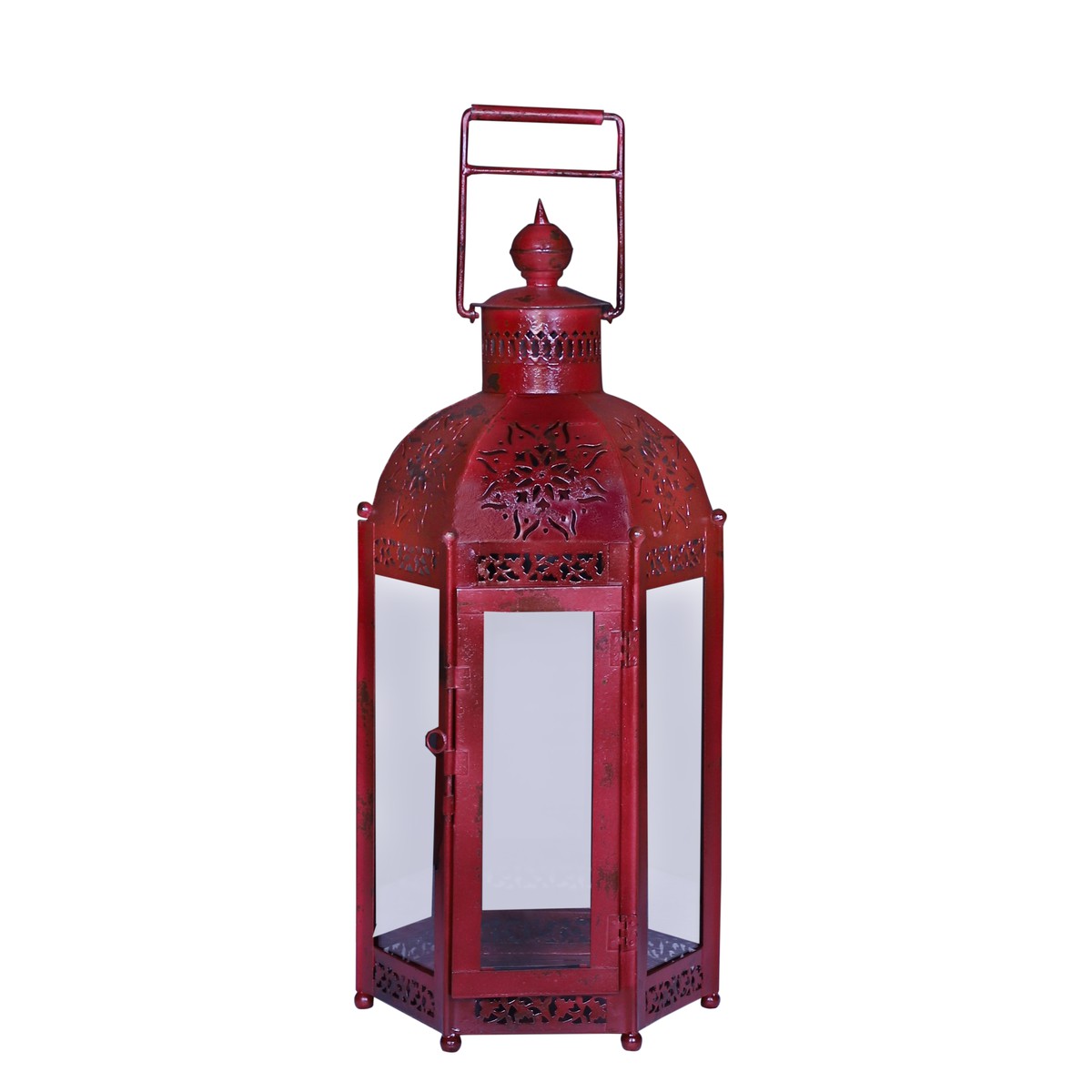 Schilliger Design  Lanterne héxagonale perforée Odyssée Rouge cerise 28x28x60cm