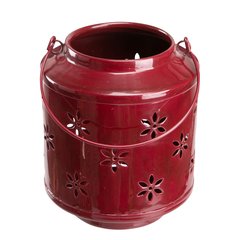   Lanterne cylindrique Fleurs Rouge bordeaux 15x17.5cm