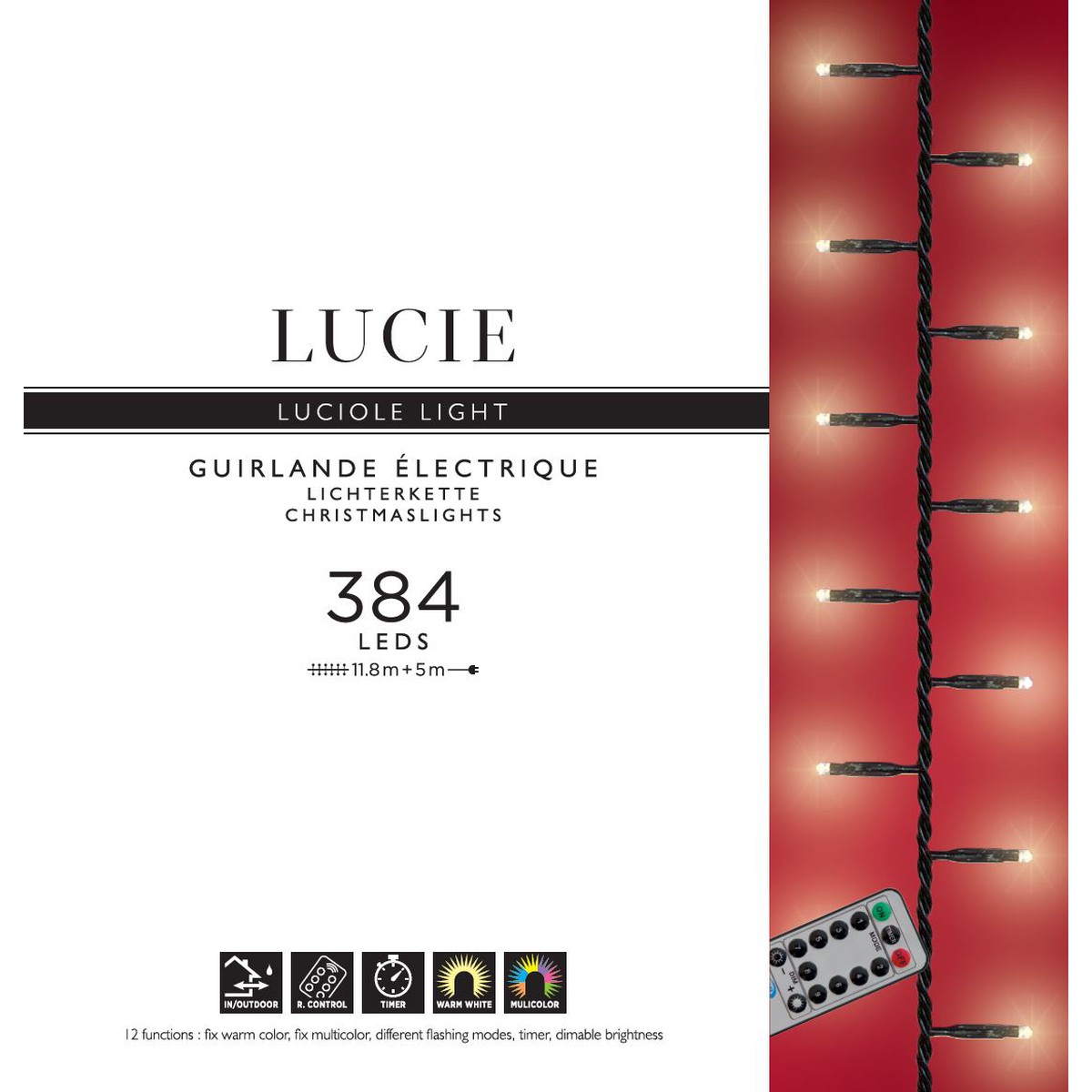 Lucie Luciole Light Guirlande 384 LED Chaudes et Multicolores Int./Ext. Lucioles  11.8m