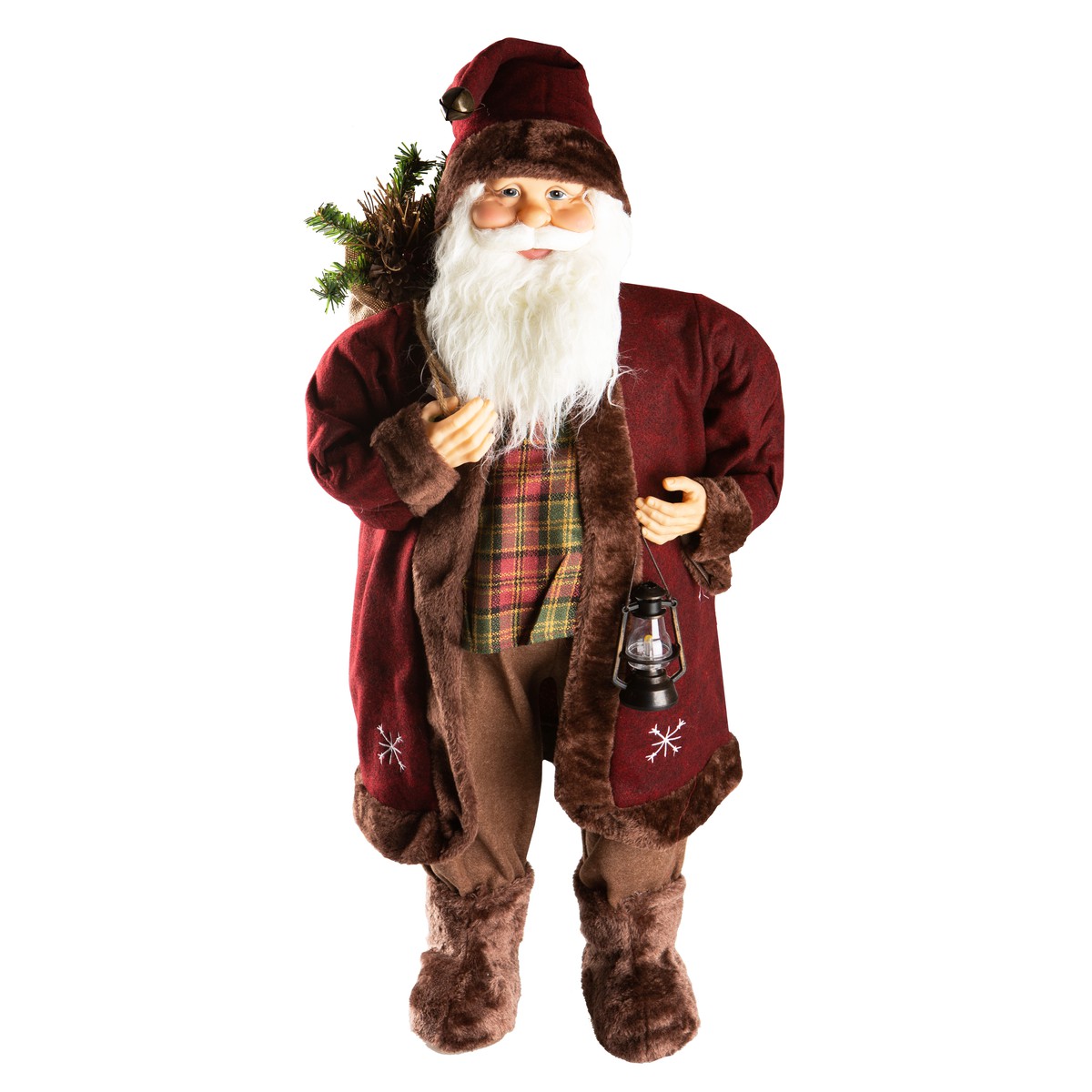 Figurine Grand Père Noël Allemand Ino Schaller, Bordeaux, Manteau Flocon, Papier Mâché