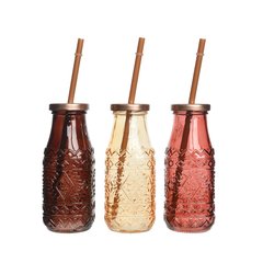 Schilliger Sélection  Bouteille en verre coloré avec paille 310ml (vendu à la pièces couleurs aléatoires)  310ml