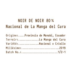 Orfève NOIR DE NOIR Chocolat noir Nacional de la Manga del Cura, Equateur 80%  70gr