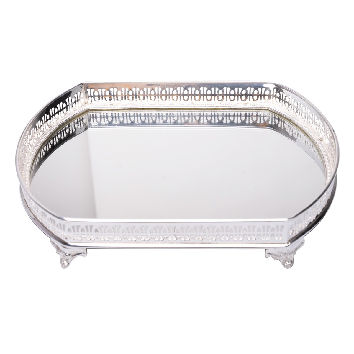 Schilliger Design  Plateau miroir ovale argenté  33x22cm
