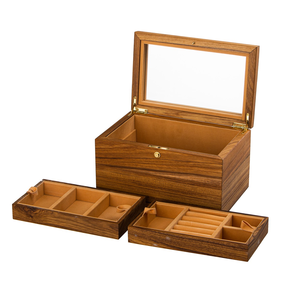Boîte à Bijoux En Bois Avec Miroir Et Dessus élévateur - Dimensions 11,38 X 13,5 X 7 Pouces, Finition Java
