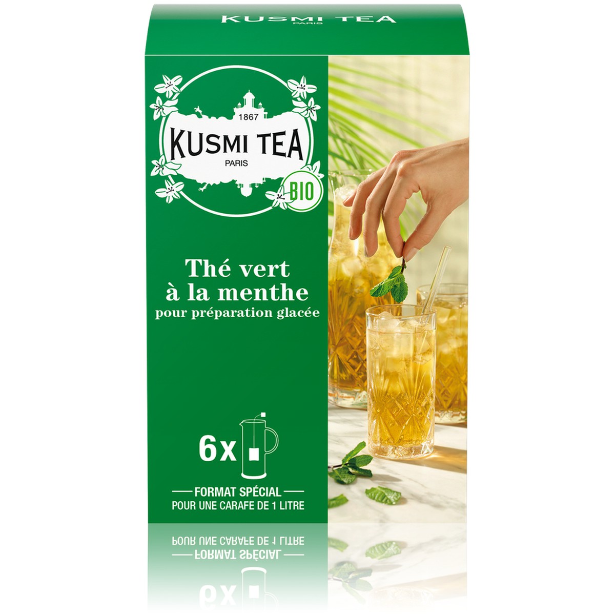 Kusmi Tea  Vert Menthe Bio - Etui 6 grands sachets - 48 gr  48gr