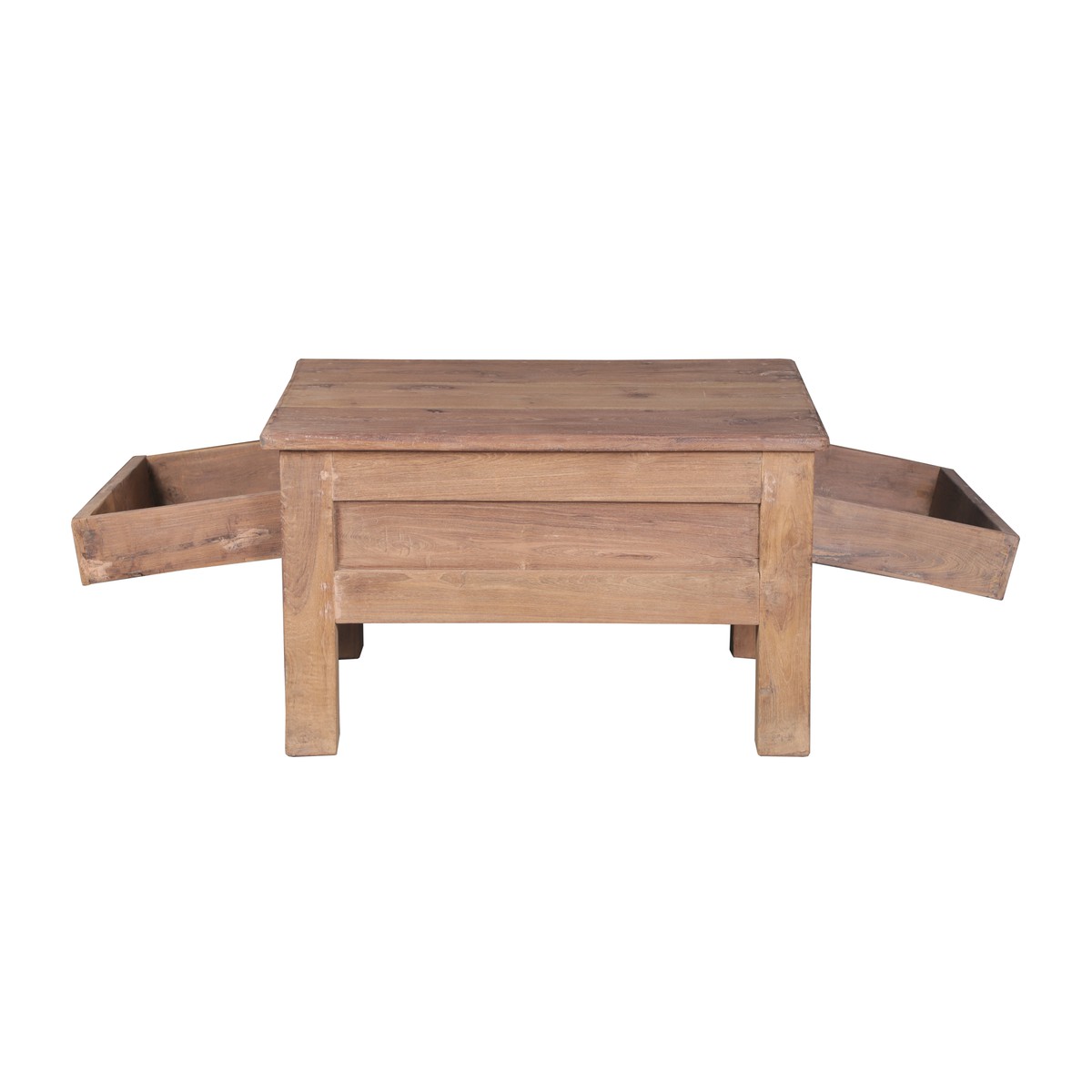 Schilliger Design  Table basse carrée 2 tiroirs en teck ancien  75x59x45cm