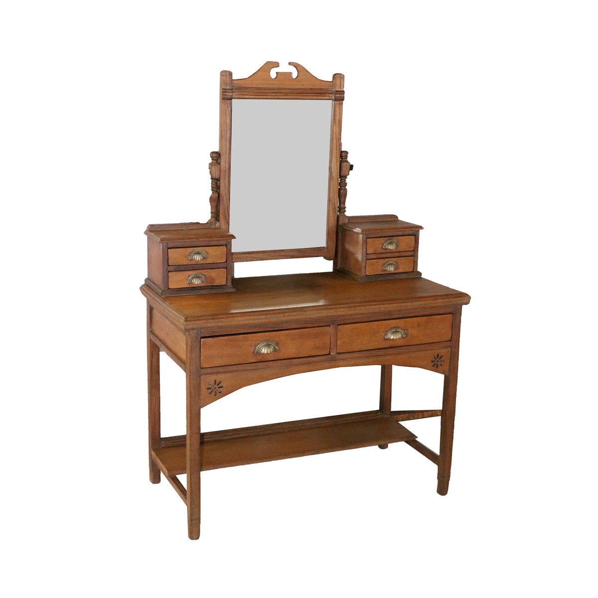 Coiffeuse Ancienne Romantique – Bois Et Marbre – Miroir Ovale Et 3 Tiroirs – Déco Chambre