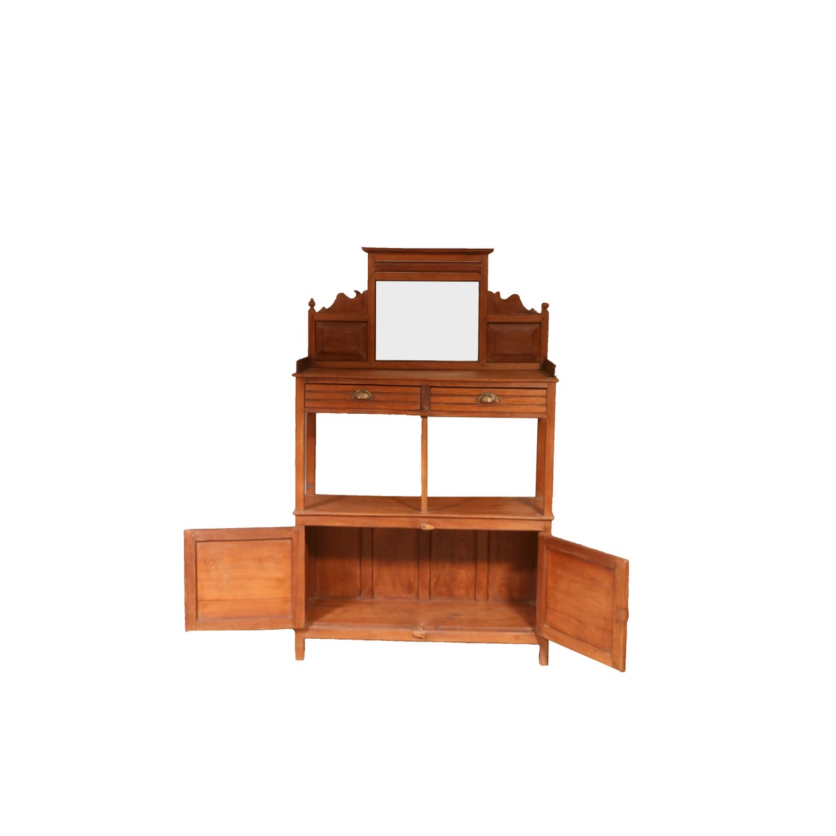 Les Restaurés, by Schilliger  Desserte 2 tiroirs et 2 portes avec miroir en teck ancien Sans couleur 107x40x185cm