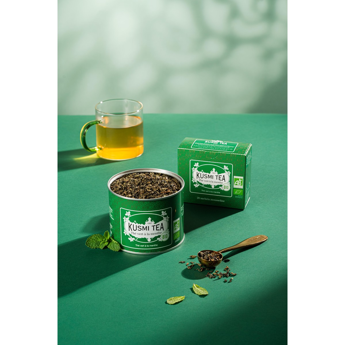 Kusmi Tea  Thé Vert à la Menthe Bio - Etui 20 sachets mousseline - 40gr Sans couleur 40gr