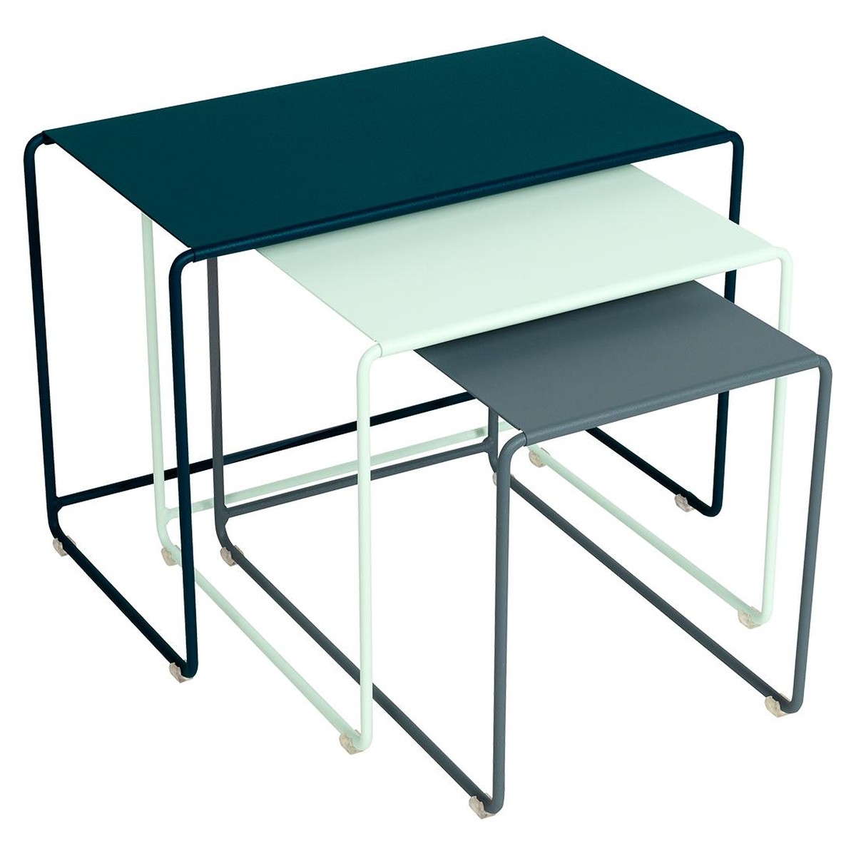 Fermob Oulala Trilogie de table basses gigognes Oulala Bleu azur foncé L 55 x l 52 x H40cm