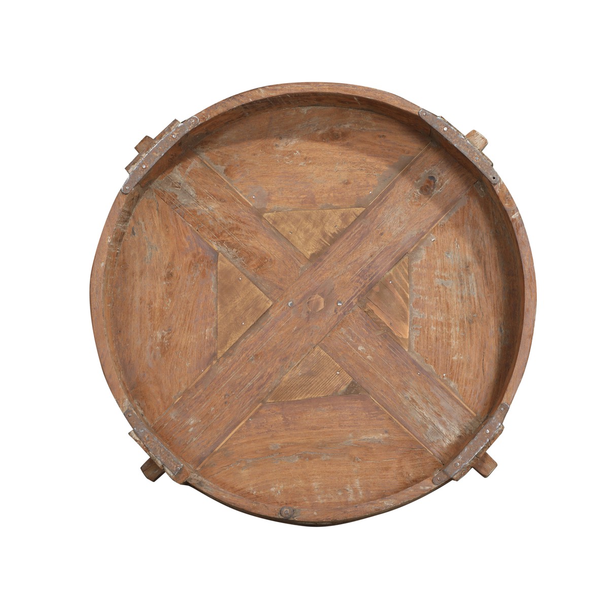 Les Restaurés, by Schilliger  Table d'appoint moulin à grains en teck ancien  70x70x30cm