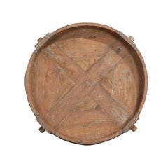 Les Restaurés, by Schilliger  Table d'appoint moulin à grains en teck ancien  70x70x30cm