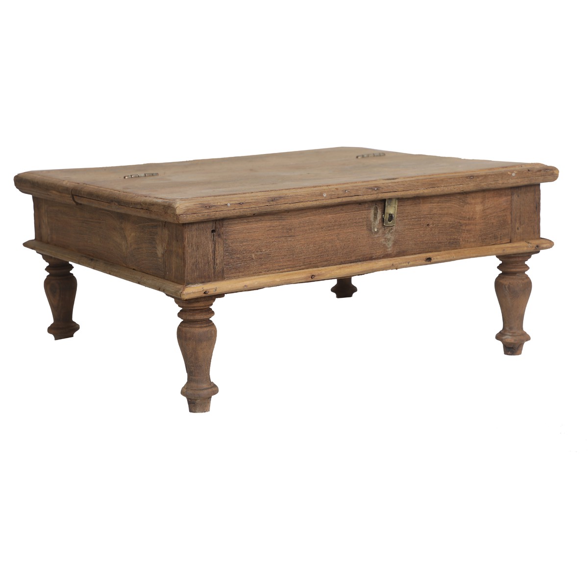 Les Restaurés, by Schilliger  Table d'appoint coffre en teck ancien  52x55x30cm