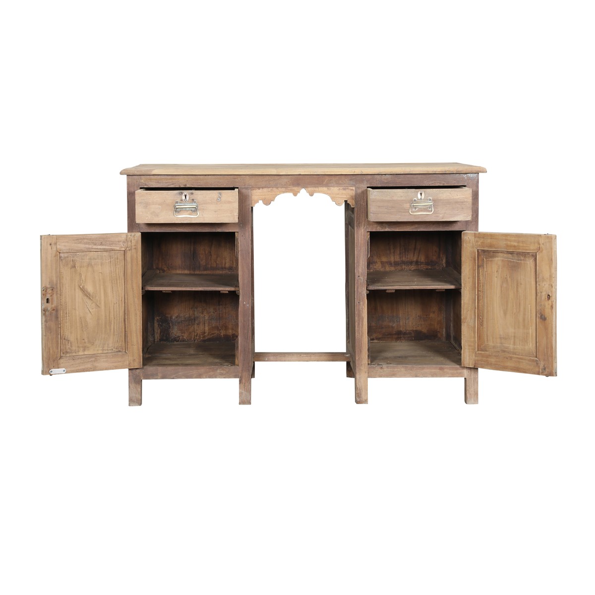 Les Restaurés, by Schilliger  Bureau 2 portes et 2 tiroirs en teck ancien  115x53x76cm