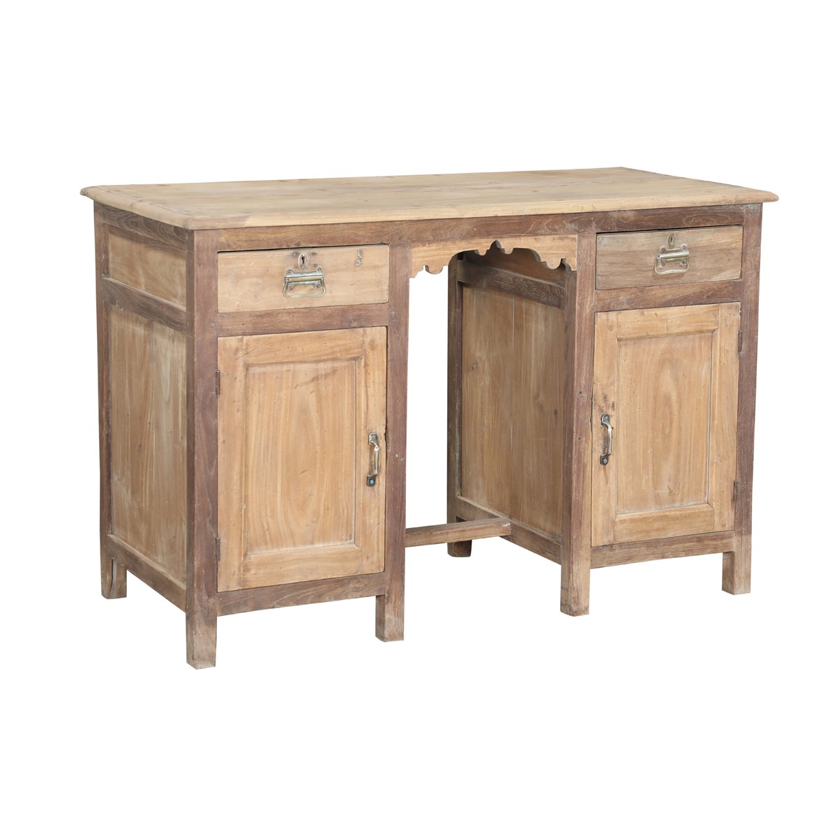 Les Restaurés, by Schilliger  Bureau 2 portes et 2 tiroirs en teck ancien  115x53x76cm