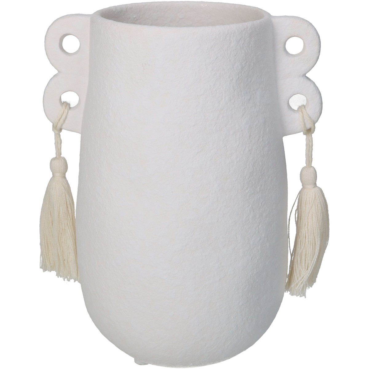 Schilliger Sélection  Vase en grès avec pompon Blanc 14.6x11.1x18.5cm