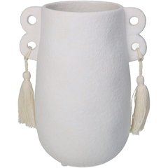 Schilliger Sélection  Vase en grès avec pompon Blanc 14.6x11.1x18.5cm