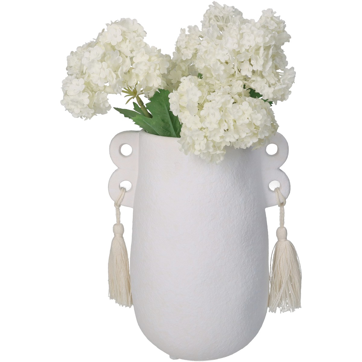 Schilliger Sélection  Vase en grès avec pompon Blanc 14.6x11.1x18.5cm