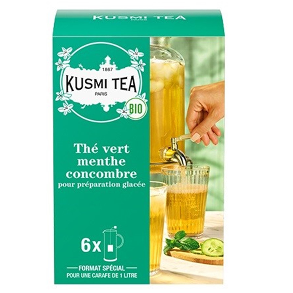 Kusmi Tea THE BIO Thé vert Menthe-Concombre - Etui 6 grands sachets - 48 gr  48gr